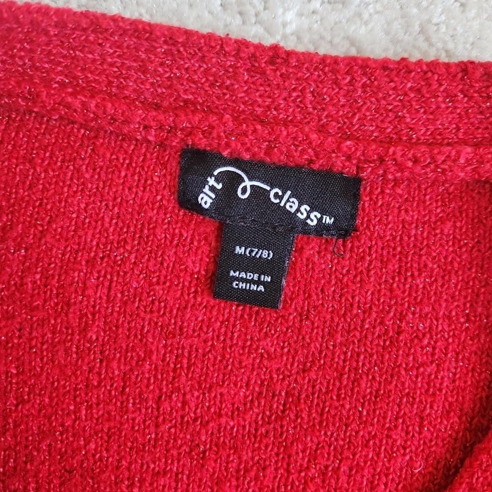 Sparkley Red V-Neck Button-Up Cardigan Sweater, Subtle - Picture 2 of 5